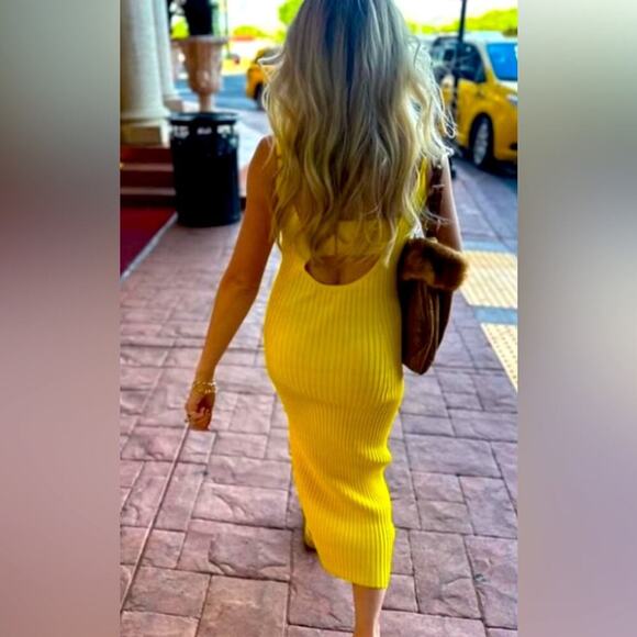 NWOT Revolve x House of Harlow 1960 Lemon Striped Ribbed Beaded Midi Dress small - Picture 4 of 9